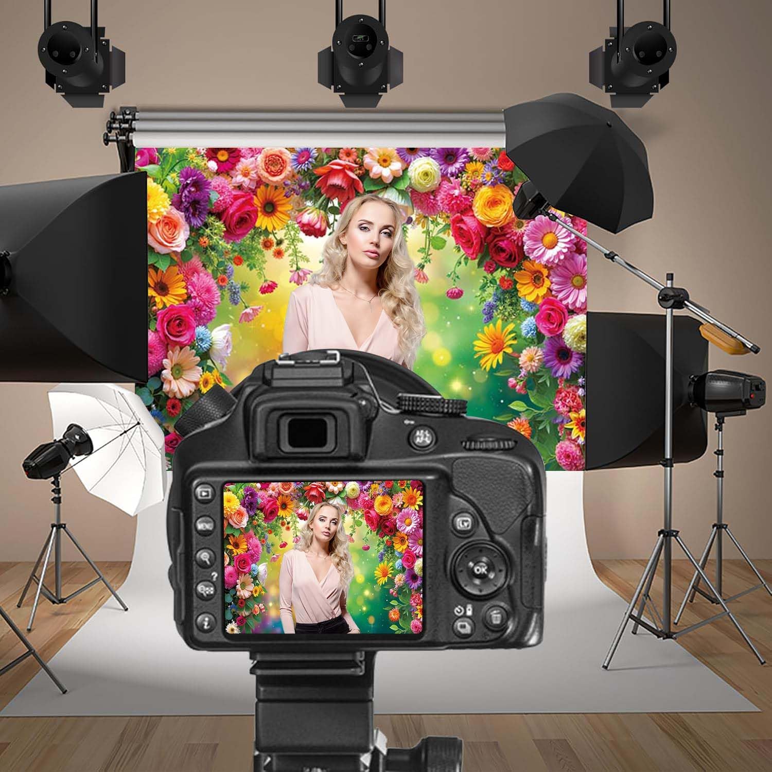 Colorful Floral Backdrop Spring Flowers Photoshoot Background Valentine's Day Wedding Party Decorations Banner Photo Prop (10x8FT(120x96 inch))