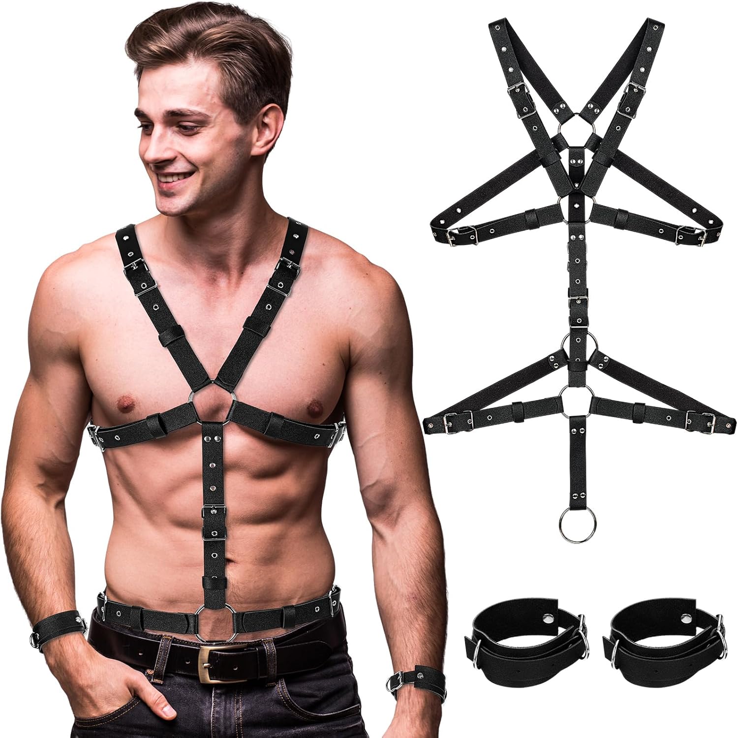 Tisancy Men's Chest Harness Belt Adjustable Buckle Body Chest PU Leather Male Harness for Party Outfits Nightclub Wear
