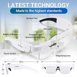 YOCTOSUN Magnifying Glass with Light, 0.75X-4.0X Magnifying Glasses, Head Magnifier Glasses with 3 LED Lights and 5 Lenses, Rechargeable Hands Free Headset Magnifier for Close Work Crafts Jewelry