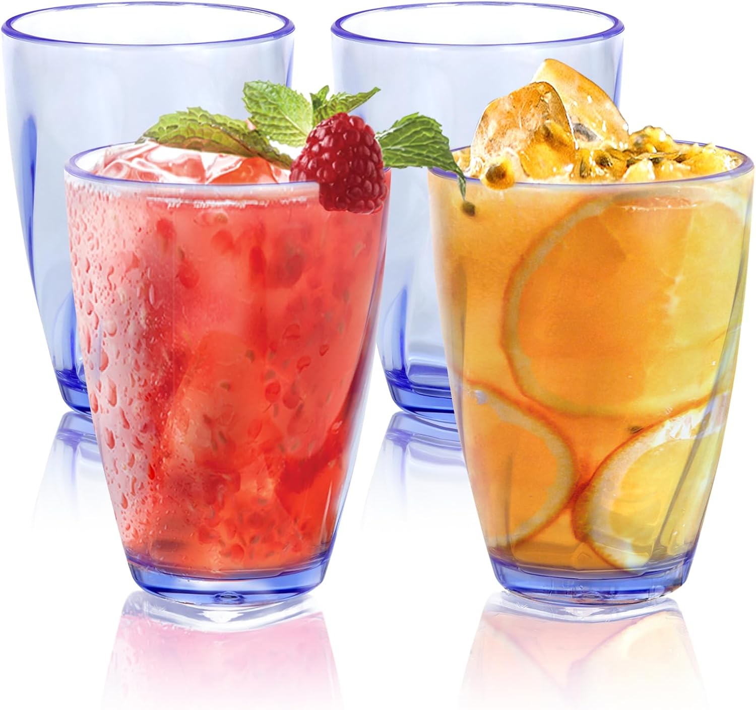 Topsky 12-ounce Plastic Water Tumblers | Set of 4 Transparent Unbreakable Drinking Glasses Clear Acrylic Reusable Juice Wine Cups for Home Picnic Party, Dishwasher Safe, Stackable,Blue - Image 8