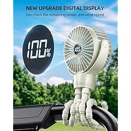 KIDEE Portable Stroller Fan, Mini Baby Fans Battery Operated, LED Display with 3 Speeds, Small Clip on Fan Desk Fans USB Rechargeable, Personal Handheld fans Fan for Travel Outdoor, Children Gifts