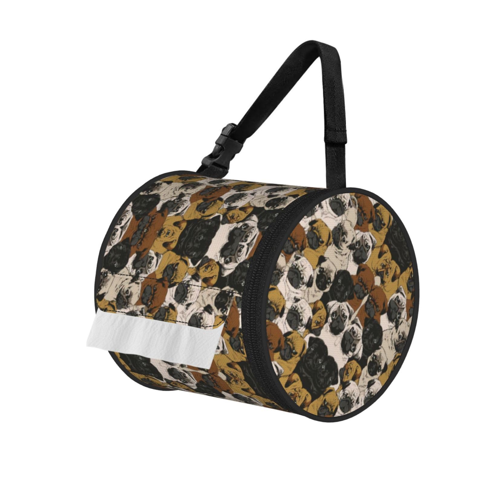 Imagen De Pug Printed Roll Paper Carrier Bag, Foldable Oxford Cloth Tissue Case for Camping Hiking Backpack