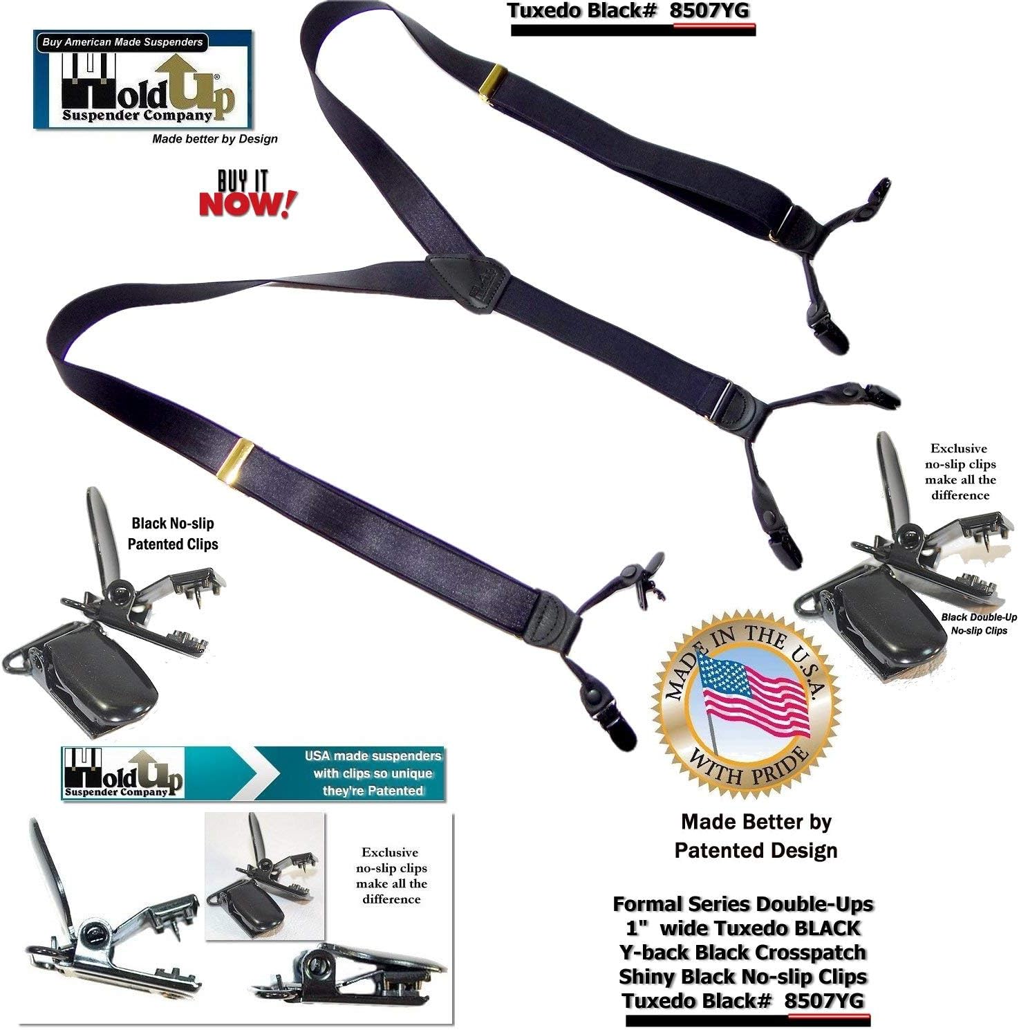 Hold-Up Suspender Double-Up Style 1 1/2" Wide Satin Finish Dress Suspenders for Men with the USA patented No-Slip clips - Image 5