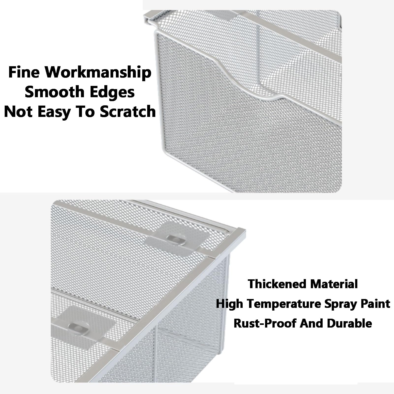 Paniers de placard coulissants en maille métallique peu encombrante – Installation sans perçage pour la maison, la salle de bain, l'armoire, le garde-manger et solution de rangement pour linge de