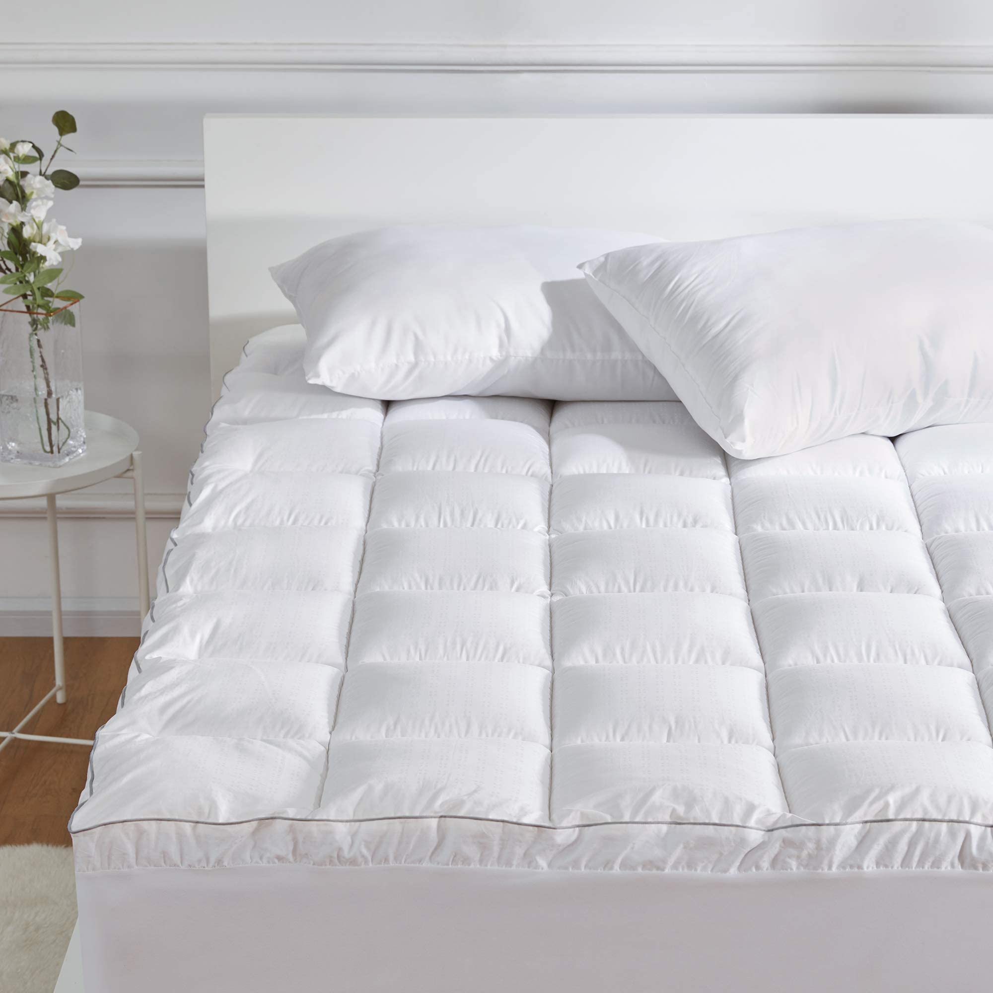 SLEEP ZONE Luxury Mattress Pad Cover Cooling Cotton Top Overfilled Extra Thick Soft Down Alternative Topper Quilted Pillow Top Upto 21 inch Deep Pocket, White, Twin-image-29