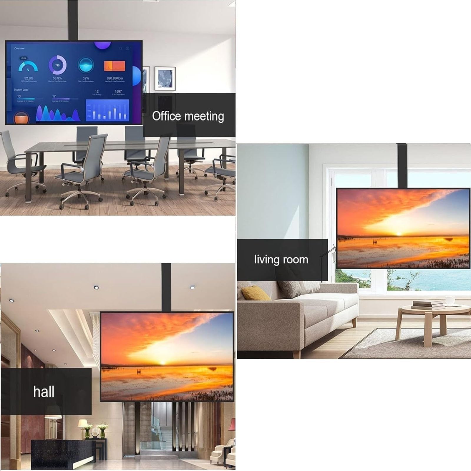 Staffa di montaggio TV motorizzata – TV elettrica a soffitto – Supporto inclinabile con rotazione, regolabile in altezza, telescopico, sollevamento automatico della TV con telecomando (un