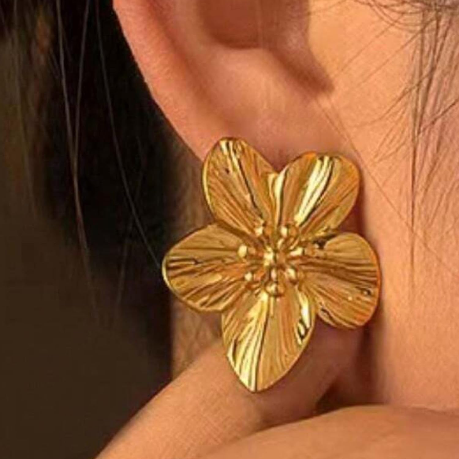 Flower Earrings Gold Dangle Statement Large Big Floral Earrings for Women Unique Floral Jewelry Summer Dresses Party Prom Beach Vacation Accessories Trendy Jewelry Gifts - Image 2