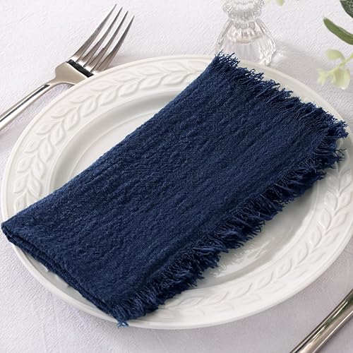 Miniatura 9 de Socomi Servilletas de tela hechas a mano con flecos, juego de 12 servilletas de lino de algodón caramelo de 18 x 18 pulgadas, servilletas rústicas a