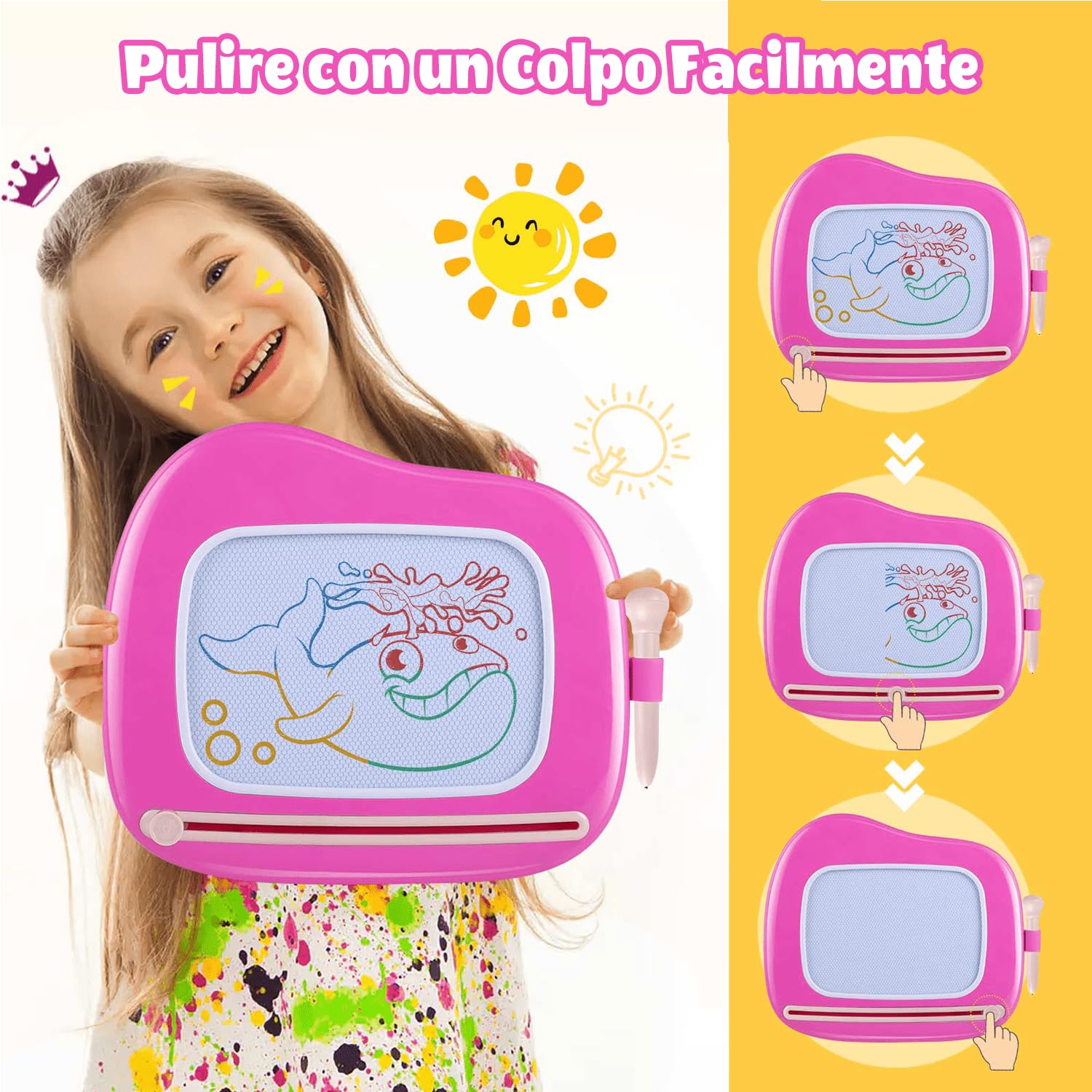 Smasiagon Lavagna Magnetica per Bambina 1 Anno, Grande Magica Cancellabile Scrittura Tablet con Le Gambe, Giocattolo Educativo e Regalo per Bambini 1 2 3 Anni (Rosa)