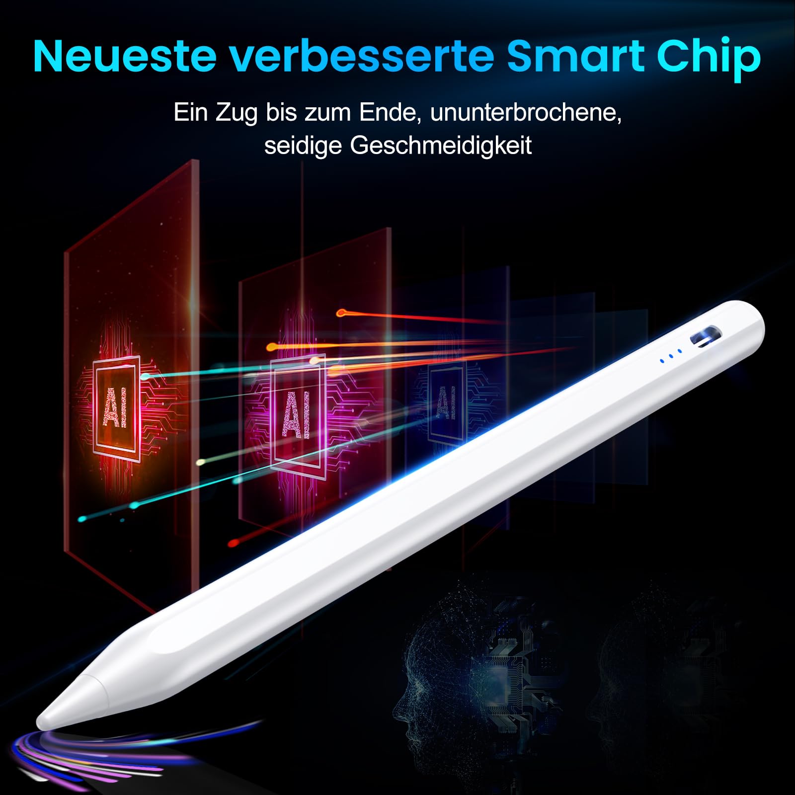 Variglas Stift für iPad 2018-2026 - 2X Schnellladung, kompatibel mit iPad 6~11th,Pro 11"/12.9"/13",Air 3~5th,Air 11"/13",Mini 7/6/5th, Magnetischer Haftung, Palm Rejection & Neigung-Neues Upgrade
