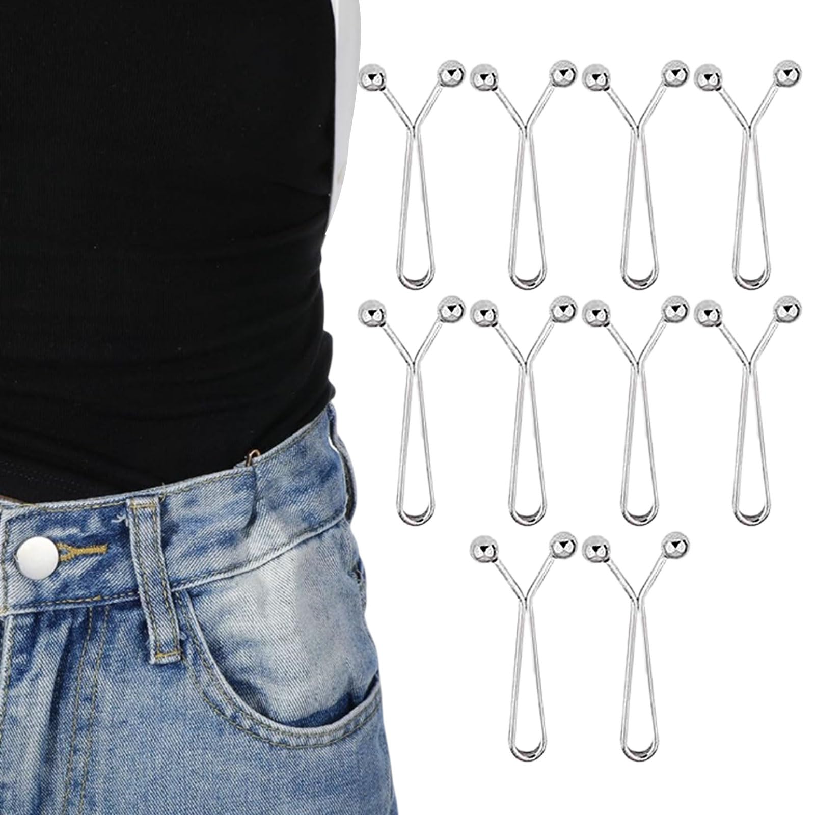 10PCS Pant Waist Tightener,Tightening Waistband,Adjustable Waist Buckles,Waist Tightener Clips,Tightener Loose Jeans Pants Clips,Jean Buttons for Easy Adjustments,Buckles for Jeans,Waist Tightener
