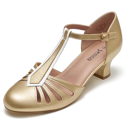 YESSA T-Strap Character Shoes for Women 2" Dance Shoes 1920s Shoes for Ballroom Latin Salsa Swing Folklorico Tango Wedding Flapper Gatsby Shoe