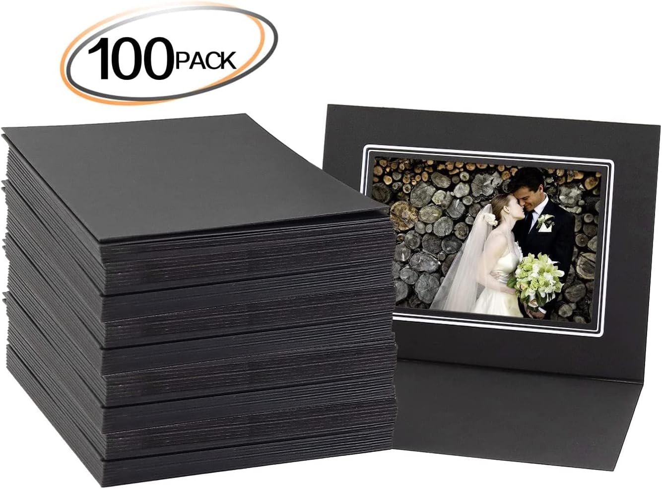 Golden State Art, Pack of 100, 4x6 Photo Folders, Black with Silver Lining, Display Album