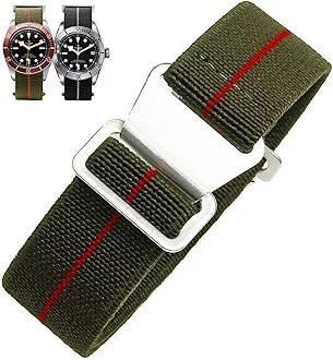 Nizonlaie Elastic Nylon Watch Band French Troops Paratrooper Military Parachute Style 18mm 20mm 22mm Hook-and-Loop Premium Striped Fabric Nylon Replacement Watch Strap for Men Women