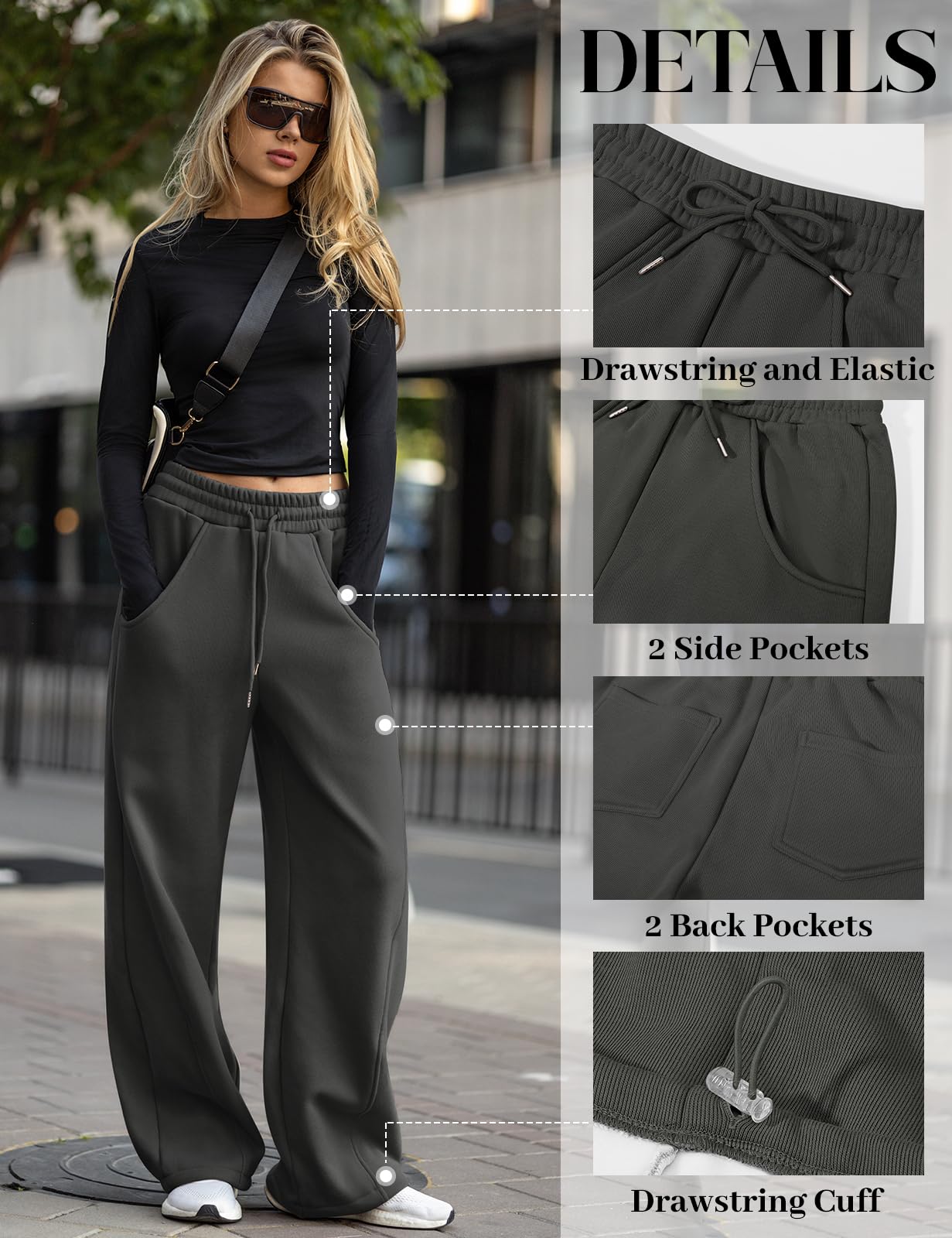 Voqeen Pantaloni Donna Invernali Casual Elastic Baggy Pantaloni Donna Larghi Y2K Pantaloni Sportivi con Tasche