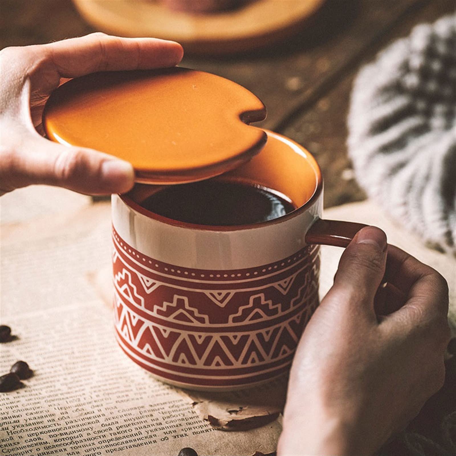 Keramik-Kaffeetasse 450 ml Frühstücks-Haferflocken-Tasse, Trinkbecher mit großem Fassungsvermögen, Antik-Matt-Becher, Keramik-Tasse (rot)