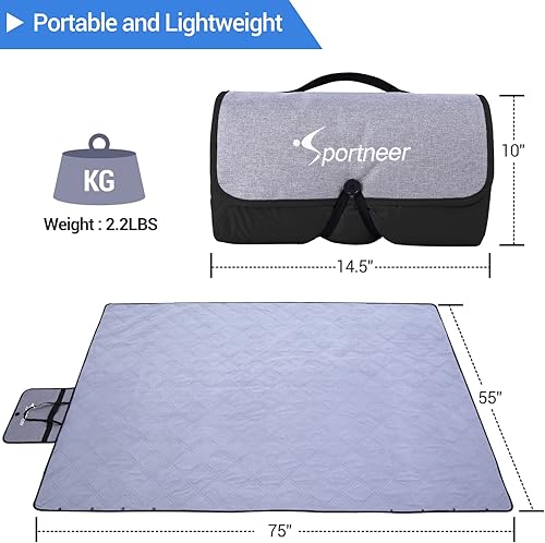 Miniatura 4 de Sportneer Mantas impermeables para exteriores, manta de camping de 75 x 55 pulgadas, forro polar cálido, resistente al viento, plegable, para