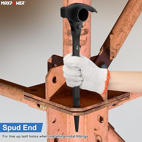 Vista 7 de MAXPOWER Llave de trinquete de andamio de 3/4 x 7/8 pulgadas, llave Spud Podger, funciones multifuncionales con barra de palanca de garra y cara