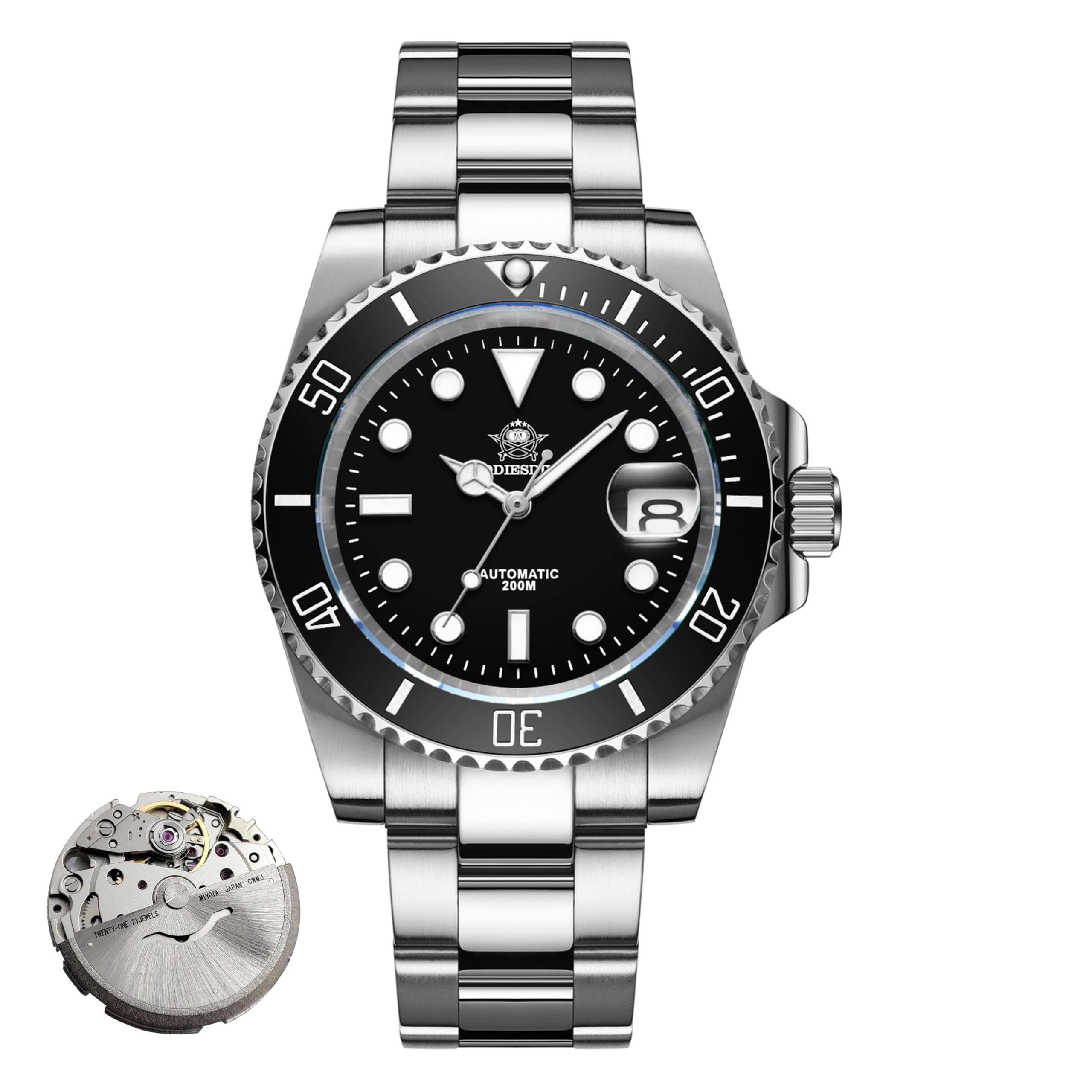 ADDIESDIVE Herren Automatikuhr Taucher Unterwasser 200m Leuchtuhr NH35A/8215 Uhrwerk Edelstahluhr