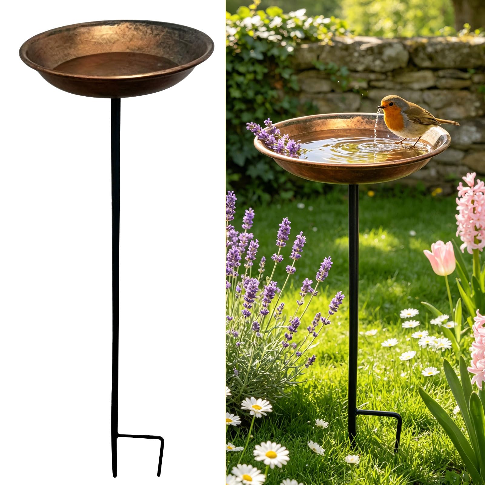 Bird Bath, Standing Metal Garden Stake, Rust Bird Bath Garden Stake, Garden Decoration for Outdoors, Weatherproof, Bird Bath, Feeding Station, Bee Drinker for Outdoors, Water Drinker for Birds (Pack