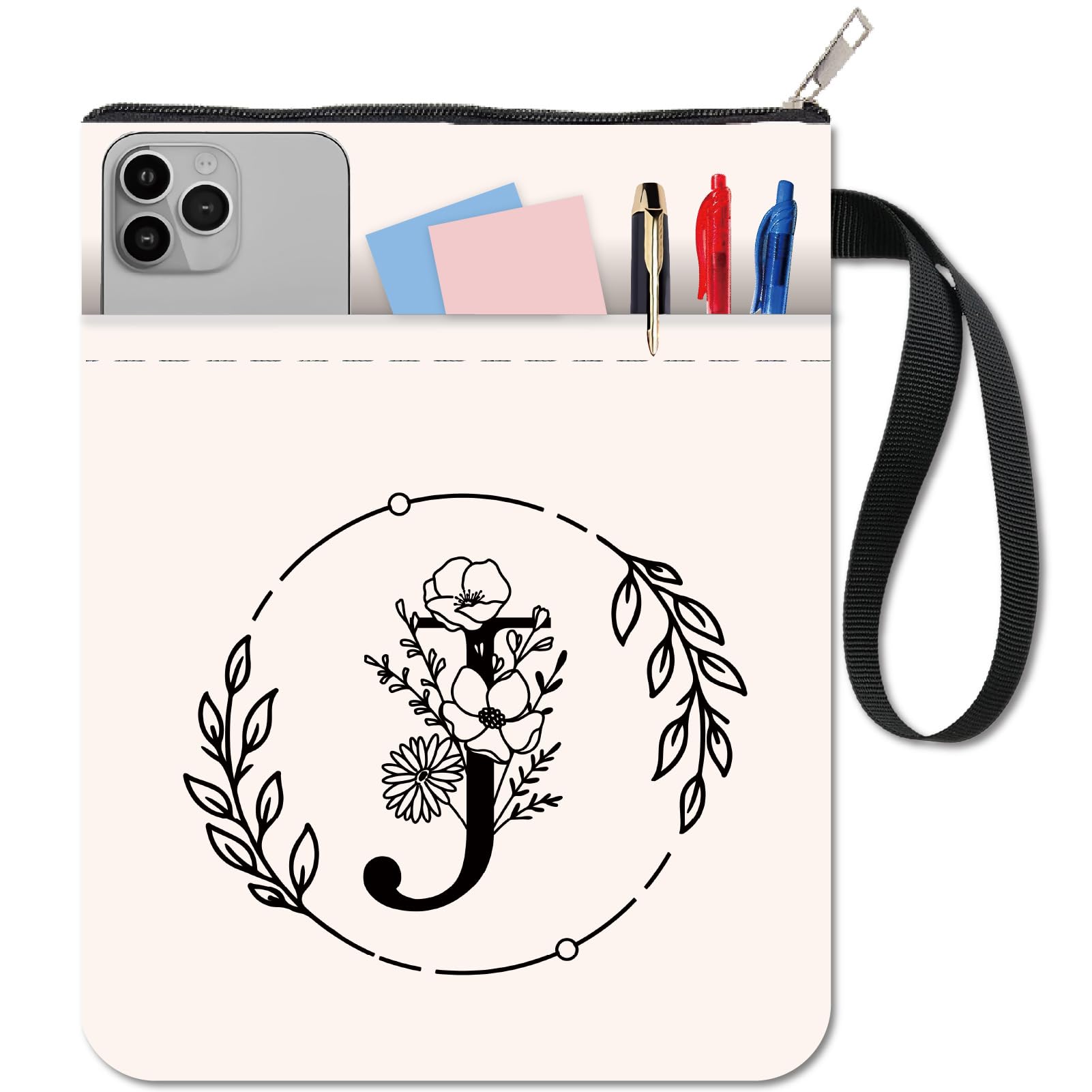 CRASPIRE Letter J Book Sleeve White Book Protector Flower Book Covers for Paperbacks Washable Fabric Cloth Book Cover with Zipper and Extra Sleeve Pocket for Book Lovers Classmate Gifts