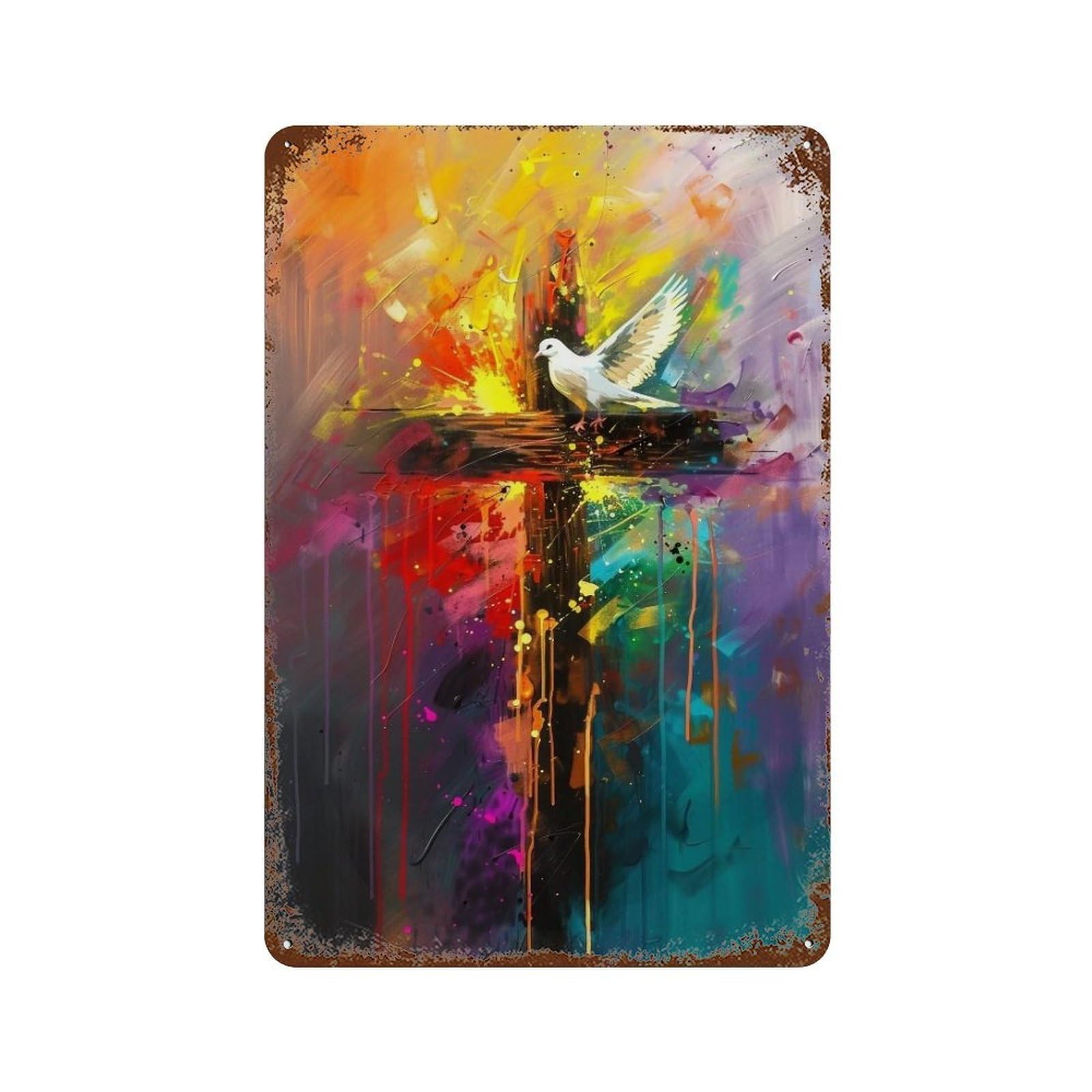 WIHYRTUI Brushstroke Rainbow Peace Emblem 04 Wall Retro Iron Metal Tin Sign Vintage Art Poster Modern Home Cofffee Club Art Bar Shop Decor Style 30x20cm