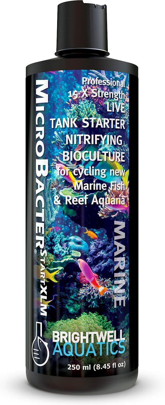 Brightwell Aquatics MicroBacter Start XLM - Concentrated Saltwater Nitrifying Bacteria - Quick Start Fish Tank Starter, Lift Microbe Levels & Water Filtering - Marine Aquarium Treatments, 8.45 fl oz