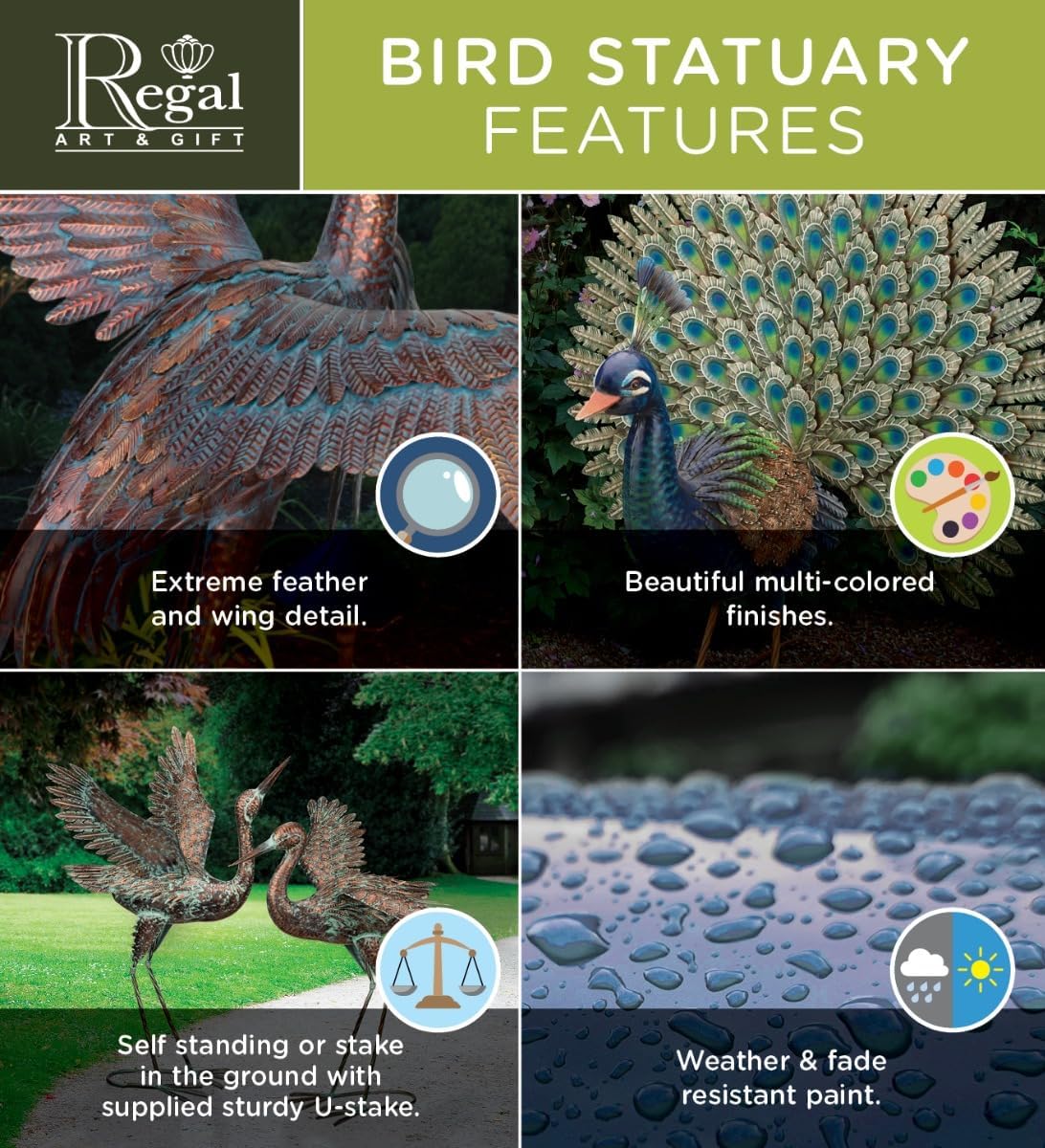 Regal Art & Gift Phoenix Metal Statue – Indoor Outdoor Decorative Sculpture for Home & Garden Décor, Weather-Resistant Yard Art Figure for Patio, Lawn