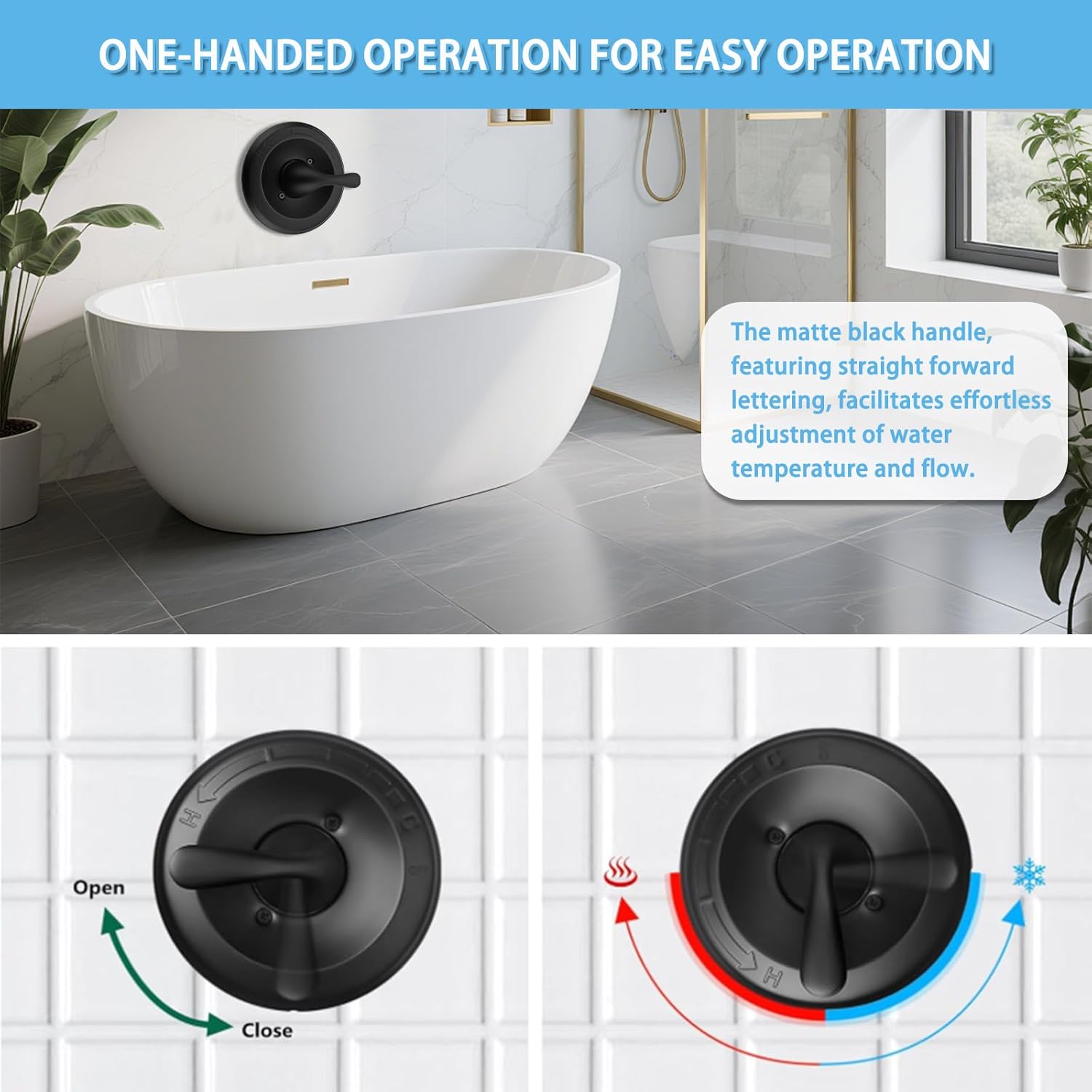 T13020-BL Matte Black Shower Handle, Replacement for Delta Classic 13/14 Series Single-Function Shower Valve Trim Kit, Fit R10000 Series Shower Valve (Cartridge not Included)