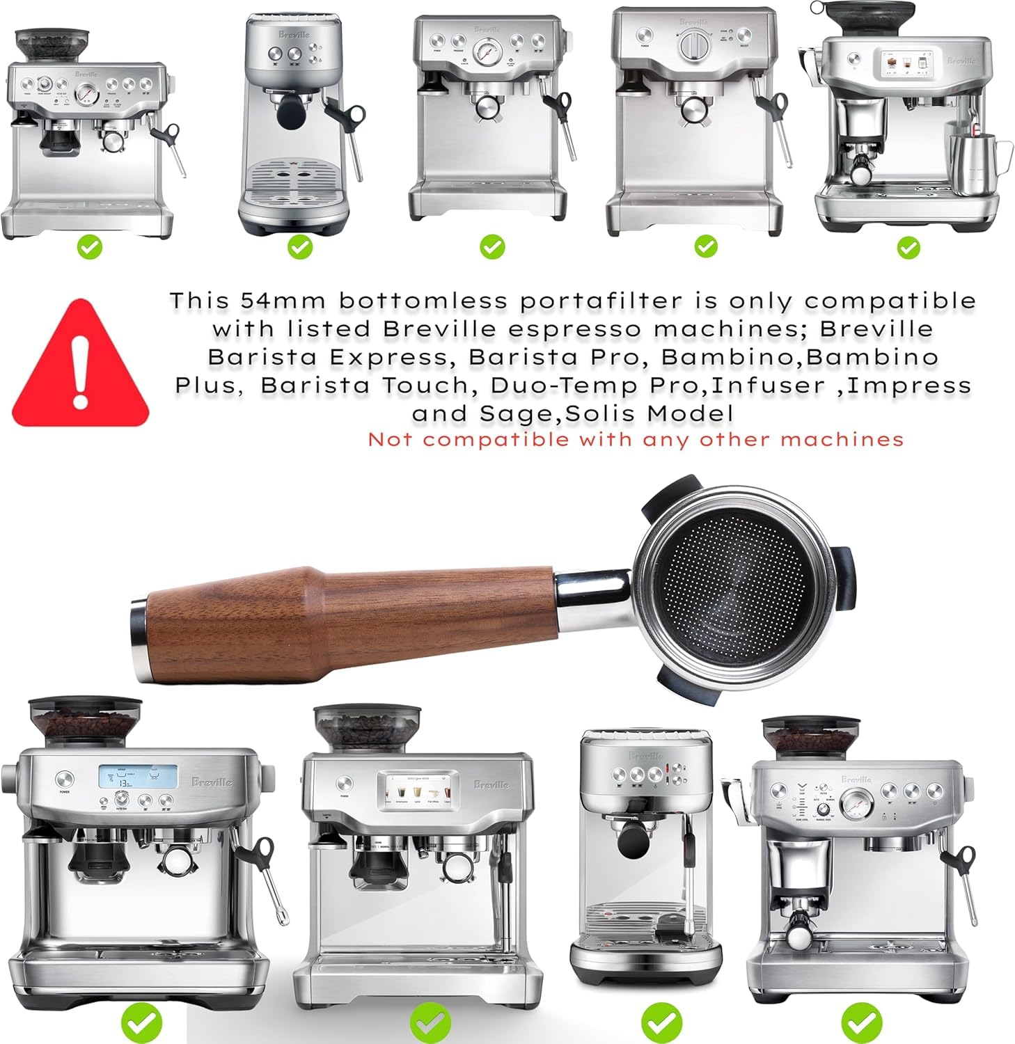 KNODOS Walnut Naked Portafilter 54mm for Sage Barista Express Pro, Touch, Bambino Plus, Fits 54mm Sage/Breville - Image 3