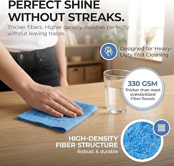 MagicWipe® Magic Cleaning Cloth - 5 Pack 30x40cm Thickened Microfiber Cloth for Cleaning - Blue Reusable 330 GSM, Ultra Absorbent, Lint Free & Streak Free Glass Cleaning Rag for Home, Kitchen, Window