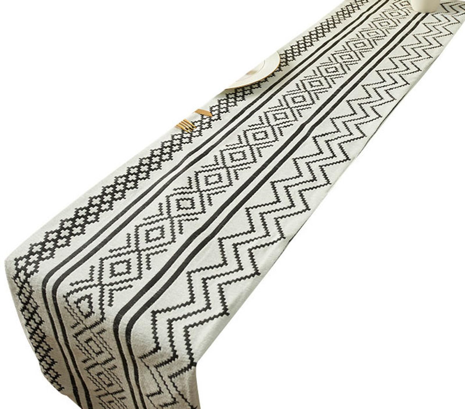 Runner de table géométrie blanc 33x180cm facile frais cuisine