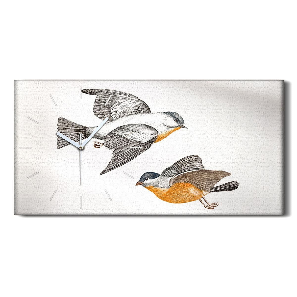 Horloge sur Toile silencieuse pour salon et chambre déco oiseaux 60x30cm