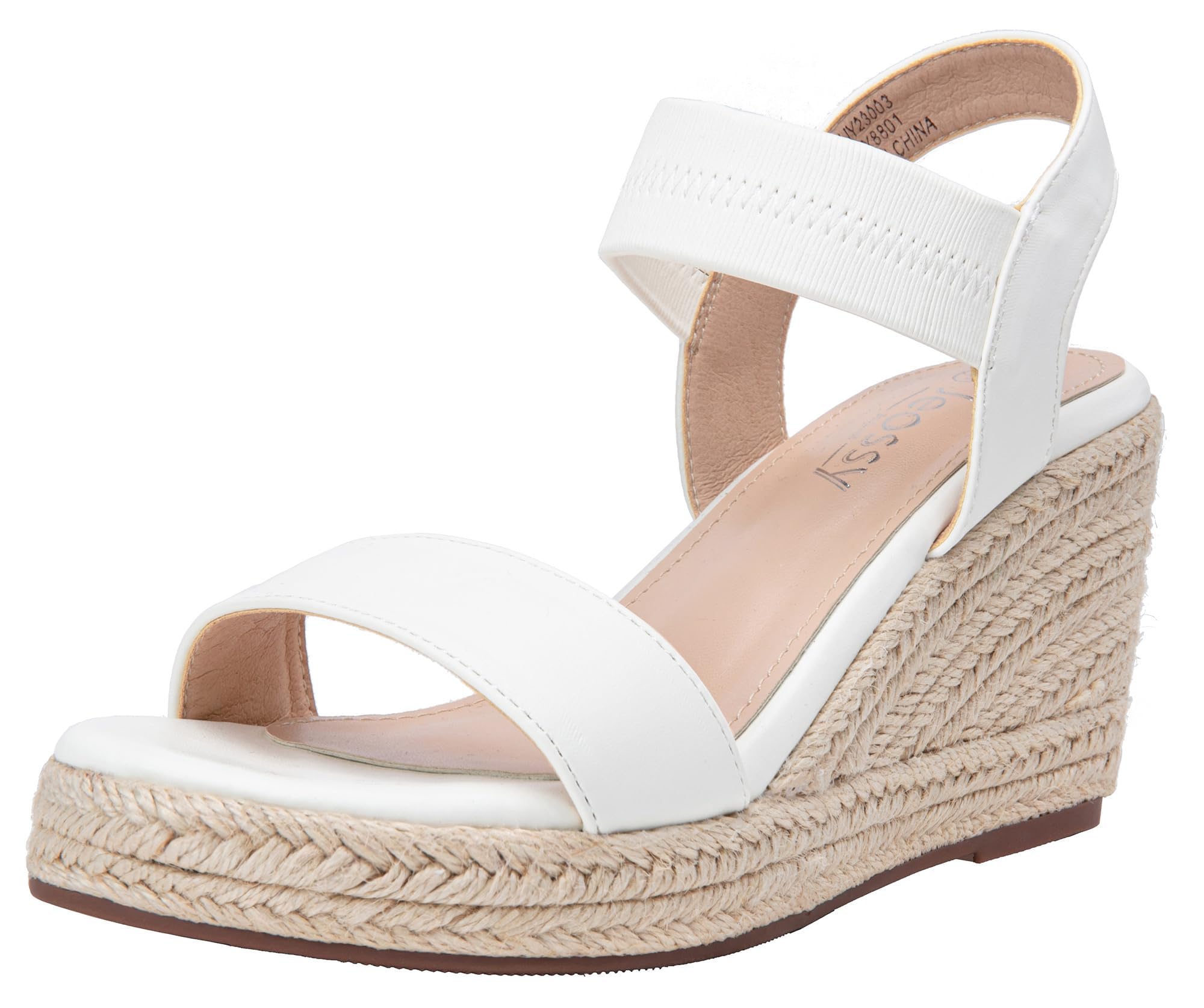 Jeossy Women's Espadrille Wedge Platform Sandals with Ankle Strap | 3.5 inch wedge heel,elastic strap,open toe,espadrilles braided,arch support,non slip,casual dressy,summer beach