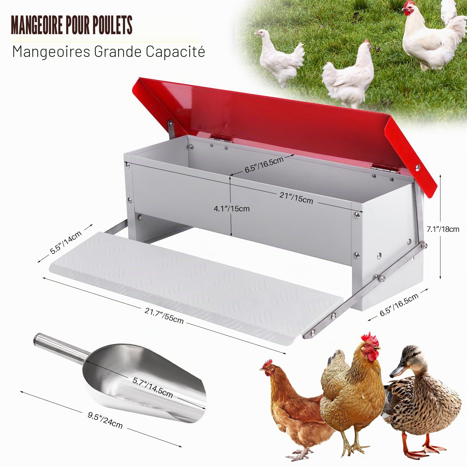 Mangeoire Poule Automatique,Mangeoire Galvanisée Pouvant Contenir 5 Kg de Nourriture,Distributeurs de Nourriture,Pour Poulets, Dindes, Oies et Canards