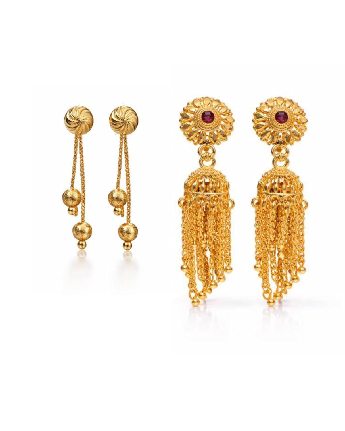 Gold Plated Ball Drop Sui Dhaga Earrings and Pink Stone Dangler Jhumka Combo Set, Traditional and Modern Style, 2 Pairs - Review, Price and Buying Guide