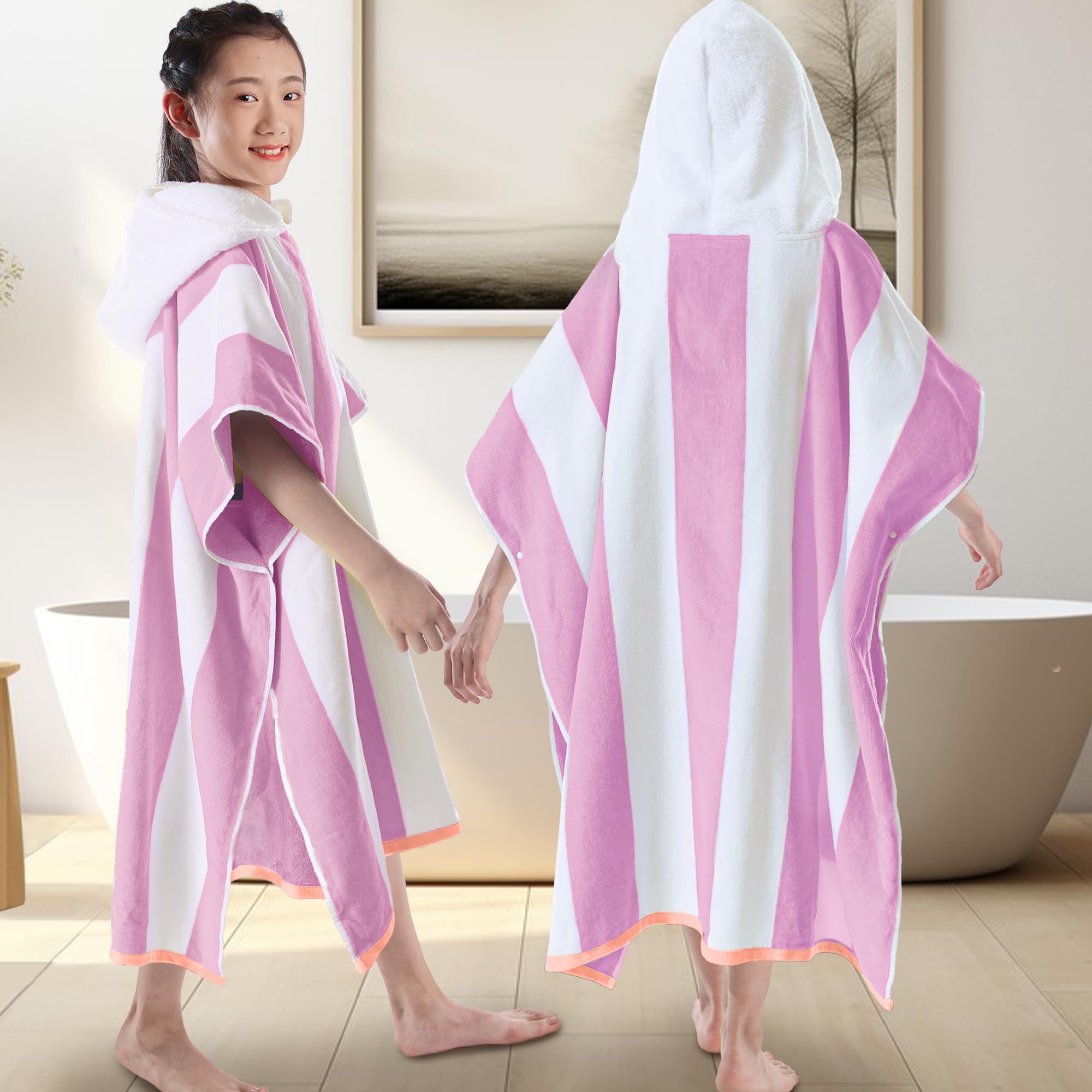 VOOVA & MOVAS Big Girl | Teens Beach Towels with Hood (8-16Years), Large Thick and Absorbent Cotton Hooded Pool Towel Poncho | Robe - Versatile for