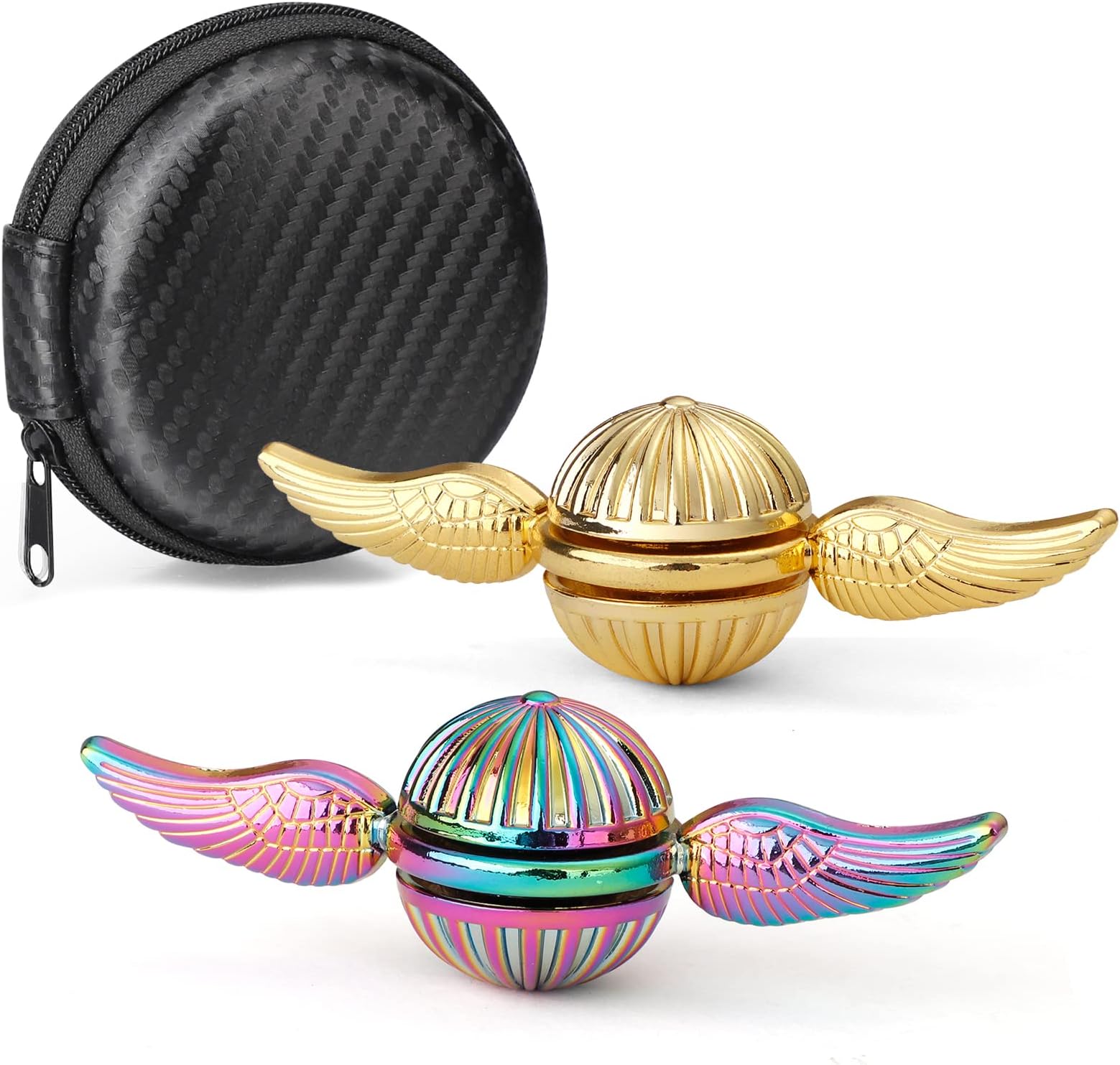 Golden Fidget Spinner Toy Metal for Kids Adults, Cool Margic Orb Finger Hand Desk Spinning Toys, Small Fidgit Gadget Hand Spinner, Christmas Birthday Toy Party Favors Prizes 2 Pack