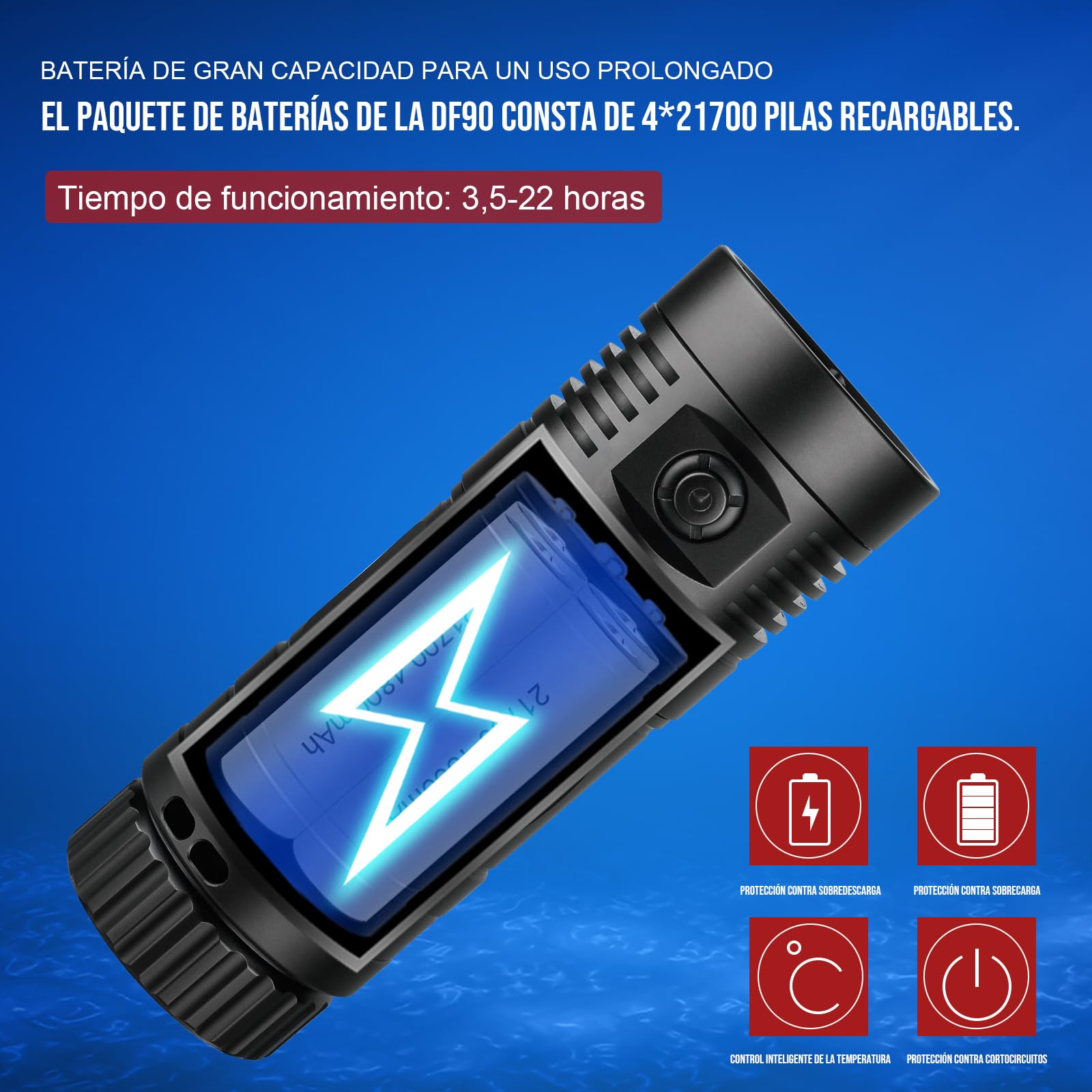 TrustFire DF90 Kit Linterna de Buceo, Foco de Buceo Recargable 15000 Lúmenes, Linterna Sumergible 70M Impermeable, 3 Tipos Diferentes de Iluminación（Luz de Blanca, UV, Roja）
