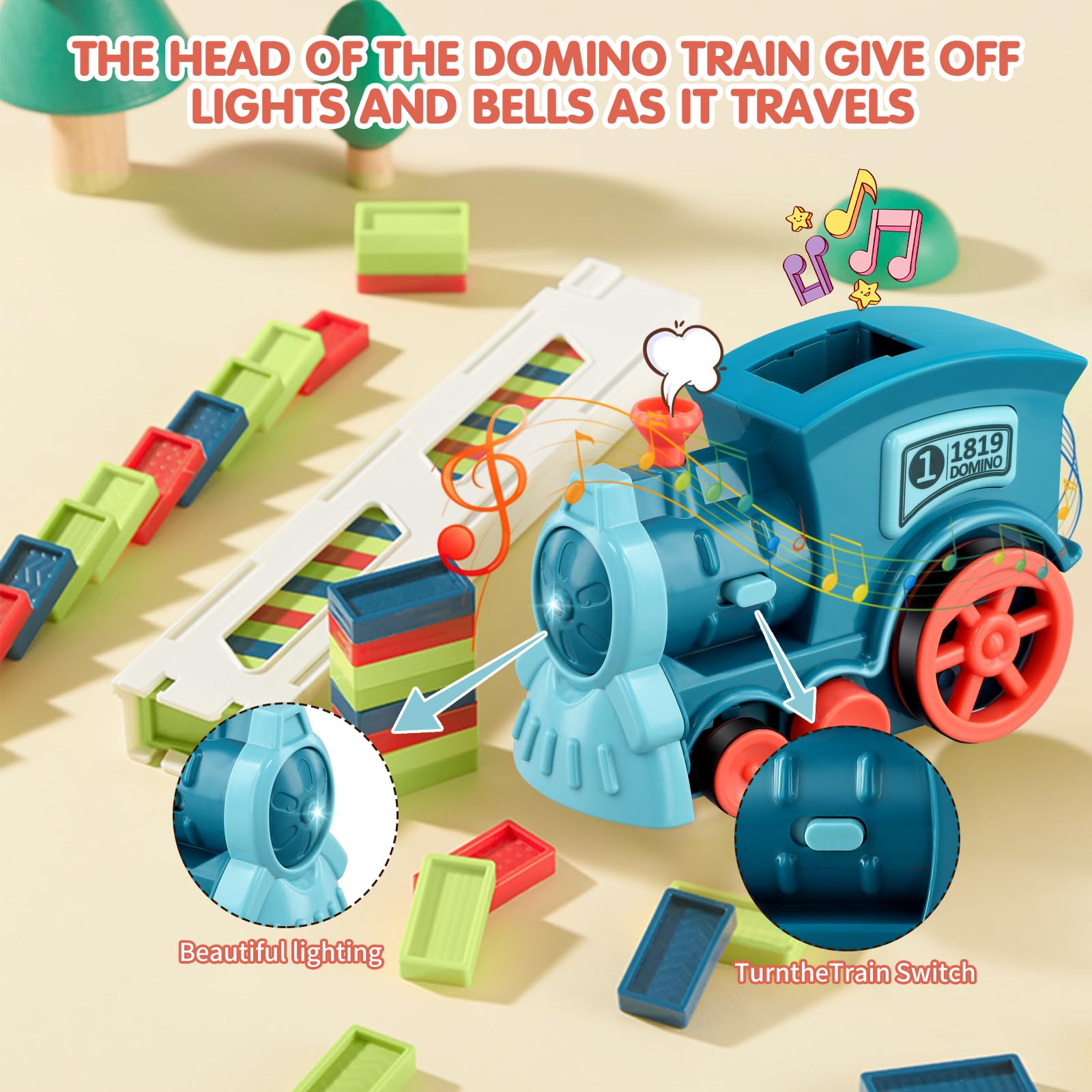 Train Électrique Automatique Domino - Ensemble de 200 Blocs de Construction pour Enfants avec Son
