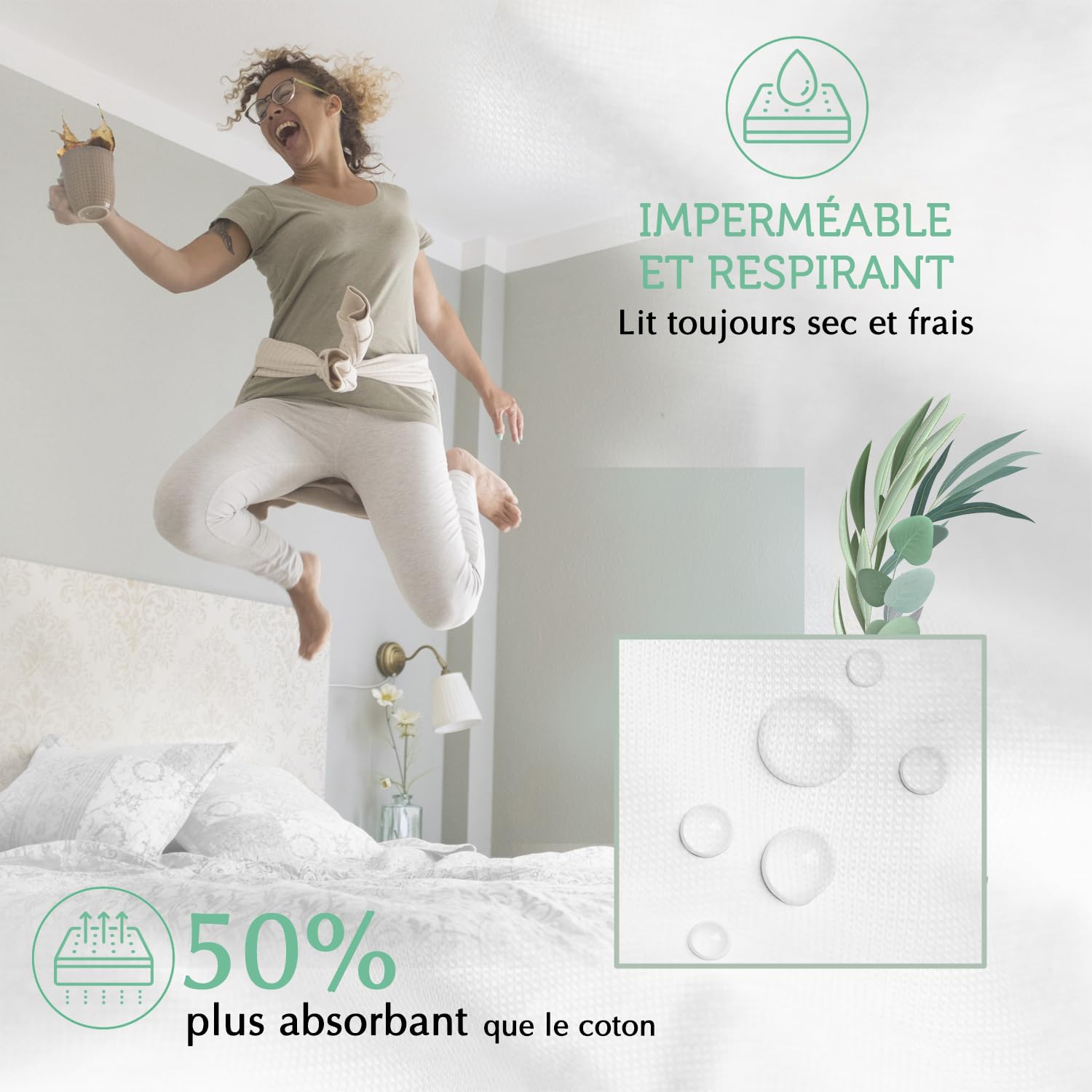Protège Taie Oreiller 50x70 cm (Lot de 2) Imperméable en Tencel™ avec Fermeture Zip - Certifié Oeko-Tex® en Fibre Écologique et Durable Aegis® - Fabriqué en UE