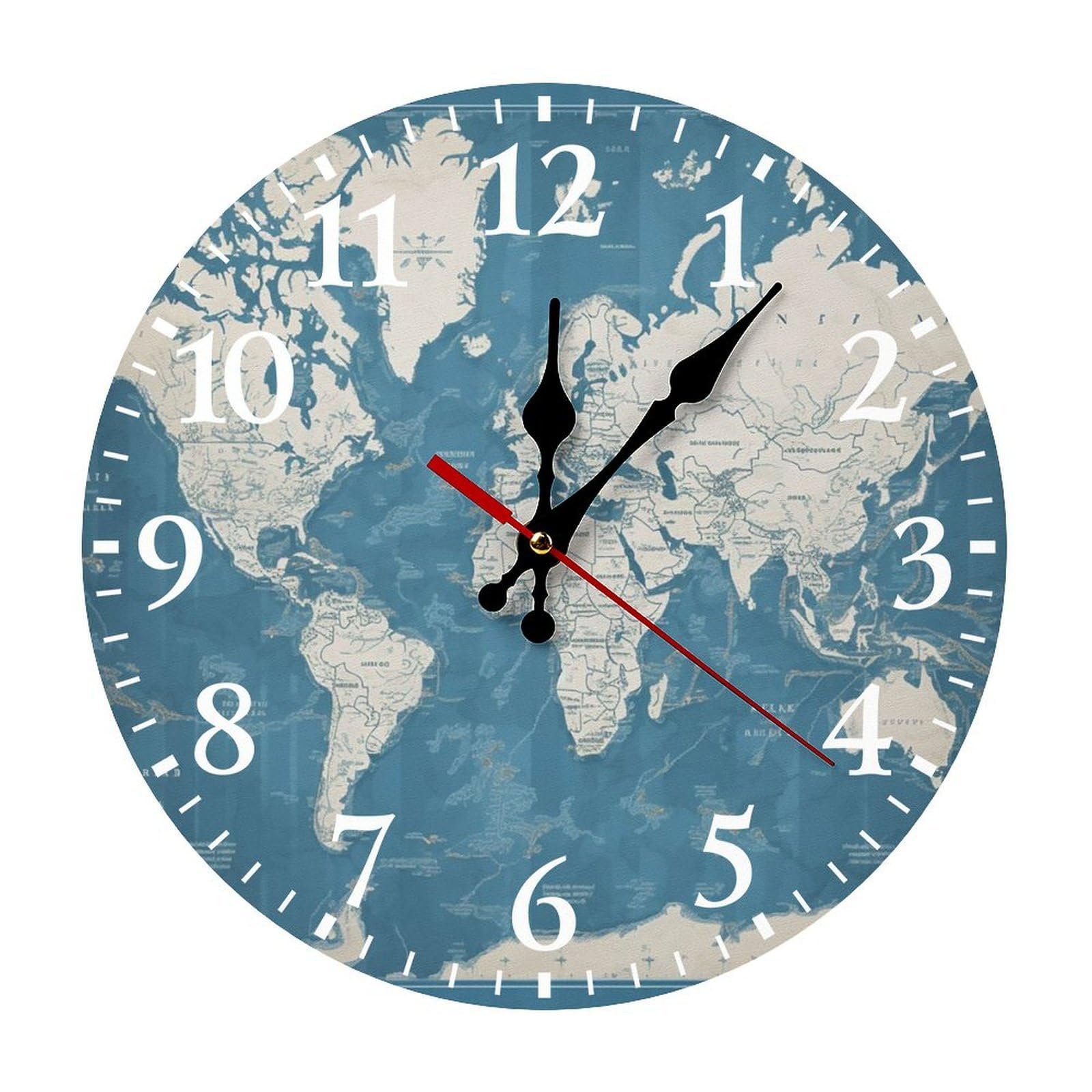 Horloge murale ronde carte du monde bleue 30 cm à piles sans tic-tac
