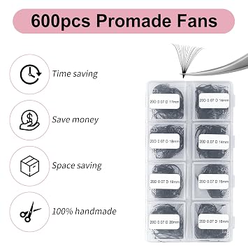 Lash Extension FADLASH 20D Premade Fans Eyelash Extensions 600pcs Pre Made Fans Lash Extensions Premade Lash Fans Volume Lash Extensions D Curl Eyelash Extension Premade Fans (20D-0.07D-14-20mm)
