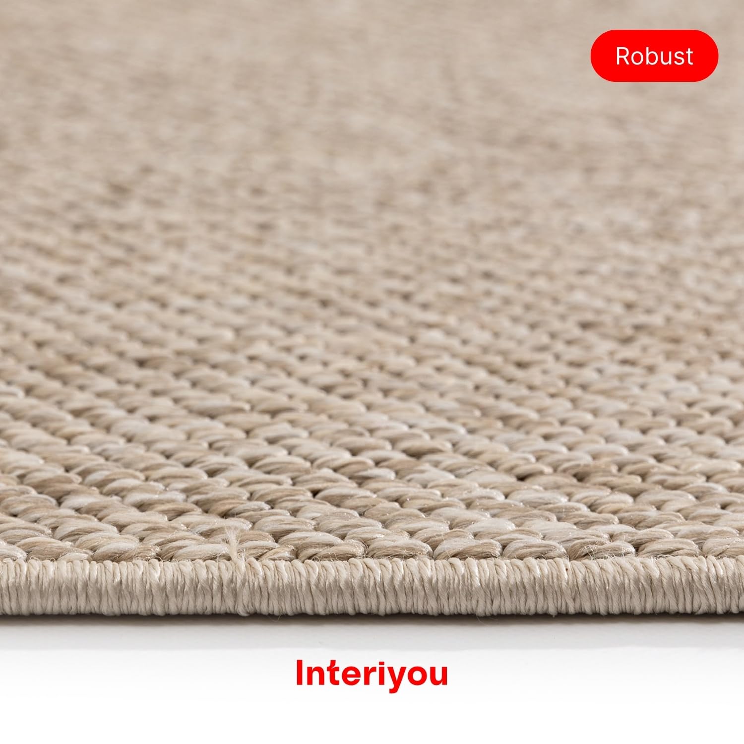 Interiyou Outdoor Teppich Wetterfest Asti - Läufer 80x300 cm Taupe - Jute Optik - Wasserfest für Balkon, Terrasse, Garten - Outdoorteppich passend auch für Wohnzimmer, Schlafzimmer und Küche