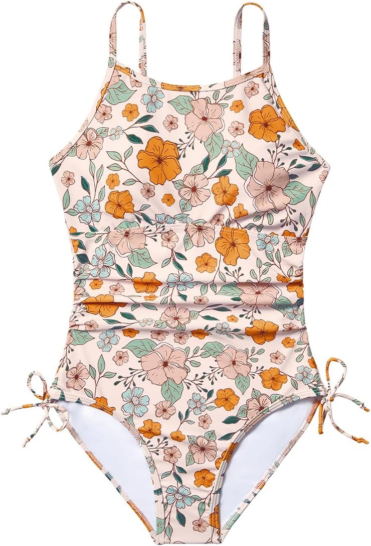 Girls Swimsuit One Piece Swimsuits Teens Bathing Suit with Paddded -Adjustable Block Straps Quick Dry Swimwear