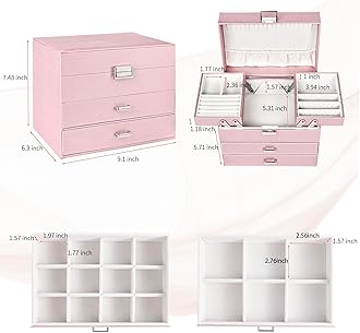 Dajasan Jewelry Boxes for Women Girls, Jewelry Storage Organizer, 4 Layers Large Jewelry Organizer Box with 2 Drawers for Friends, Wife or Mother Gift (Pink)
