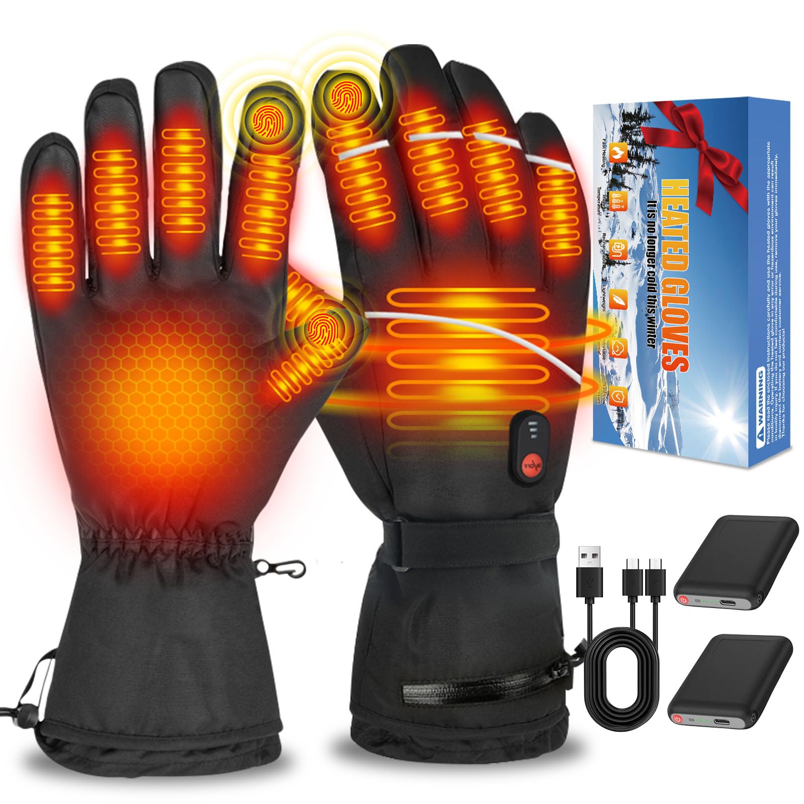 Beheizbare Handschuhe Herren Damen, 2025 Verbesserte Verstärkt Handschuhe mit akku 7.4v 6000mAh, Touchscreen, 3 Heizstufen, Wasserdicht&Winddichte, Skihandschuhe für Wandern, Radfahren, Skifahren