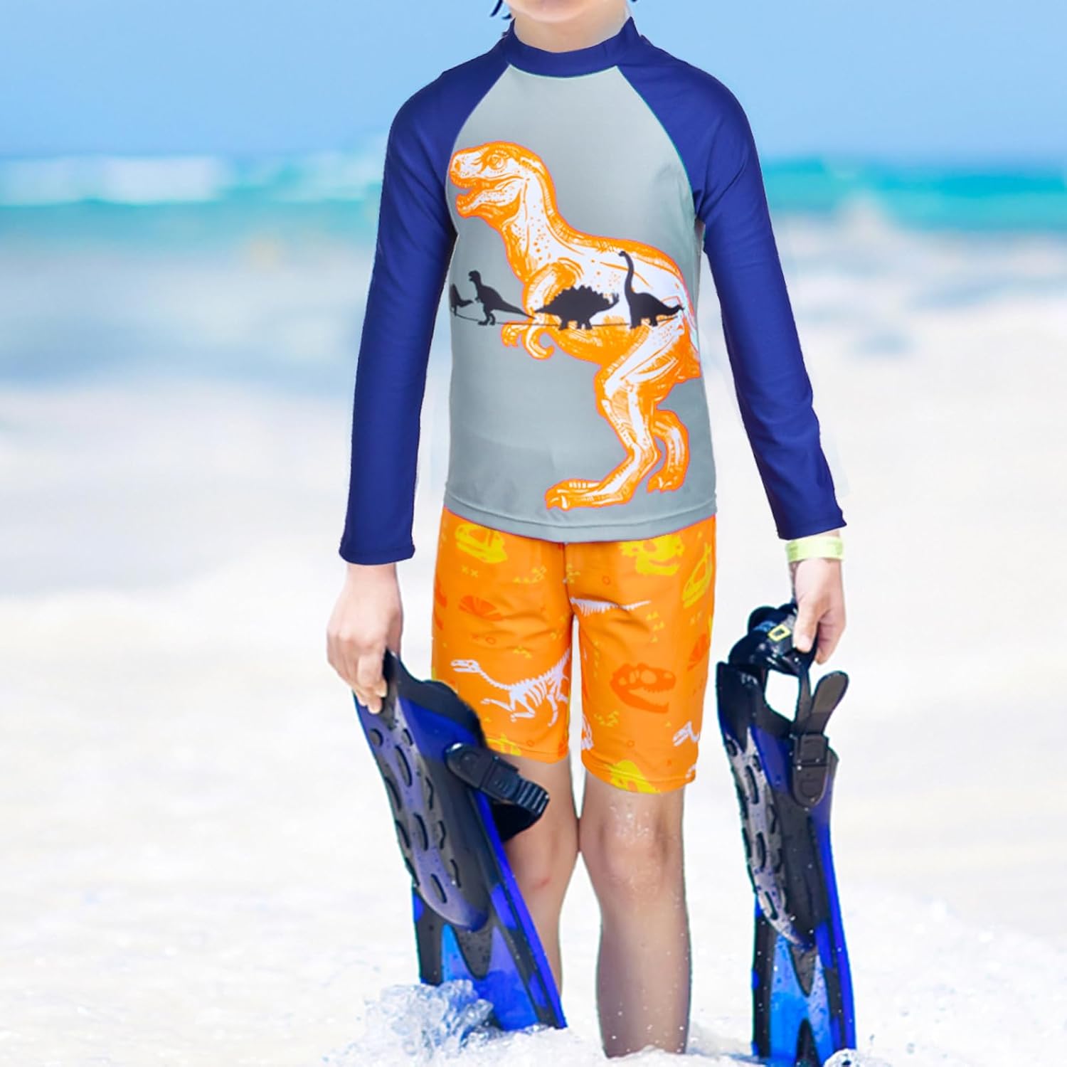 Boys Swimsuit Rash Guard and Swim Trunks Set Toddler Boys Bathing Suit Long Sleeve Swimming Suits Boys' Swimwear 3-8Y - Image 2