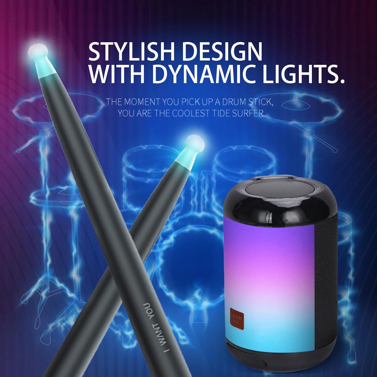 Air Drumsticks for Adults Kids,Wireless Electric Air Drum Sticks Kit,Virtual Air Drum Set with Drum Sticks & Bluetooth Speaker & Pedals,Virtual Air Drum Set for Home & Party