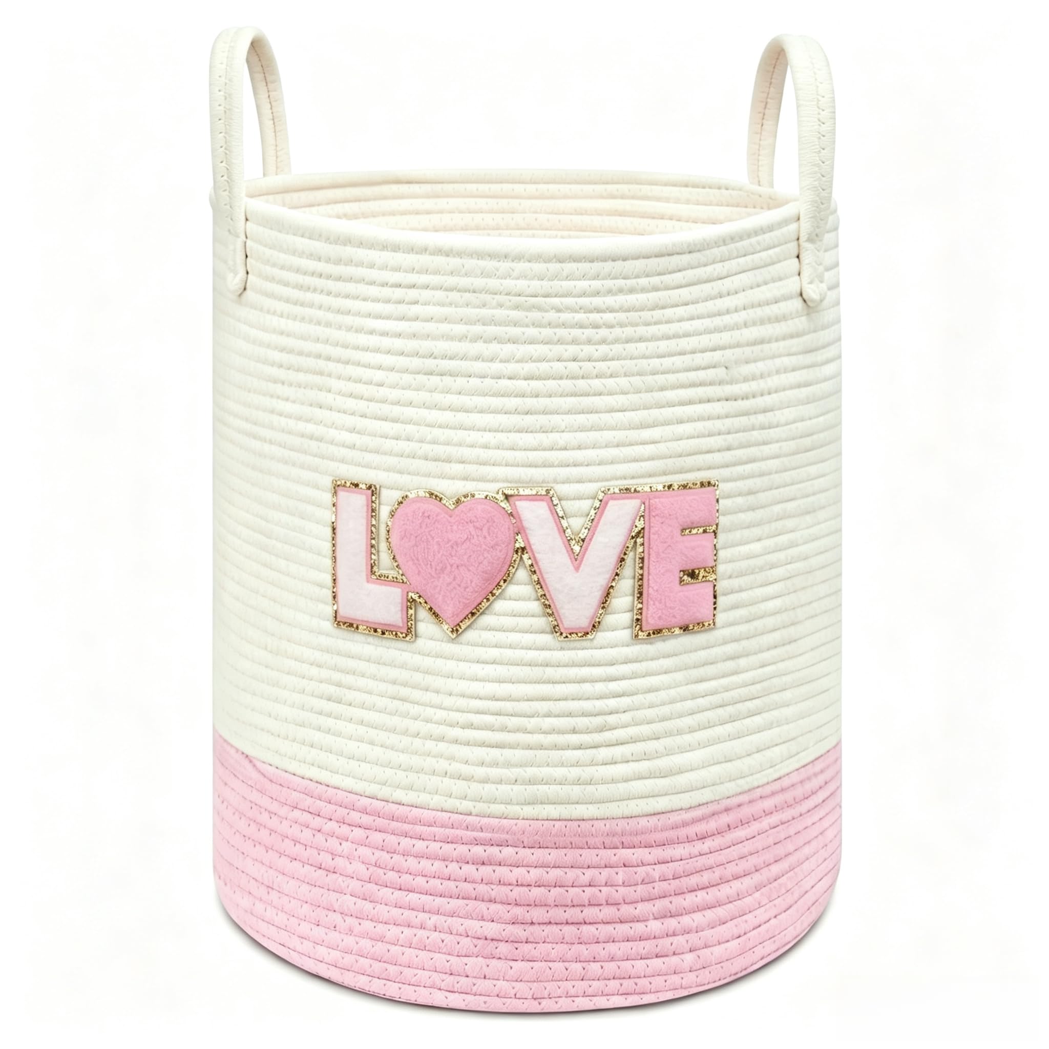Goodheim Pink Laundry Hamper, Tall Storage Basket for Nursery | Woven Cotton Rope Blanket and Toy Basket, 15x17.7in, Living Room Nursery & Bedroom, Clothes Storage Pink LOVE